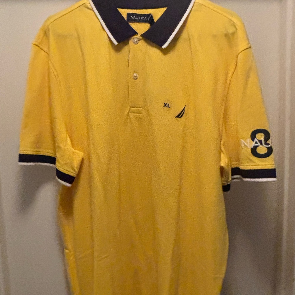 Nautica Men's Yellow Polo with Navy Accents